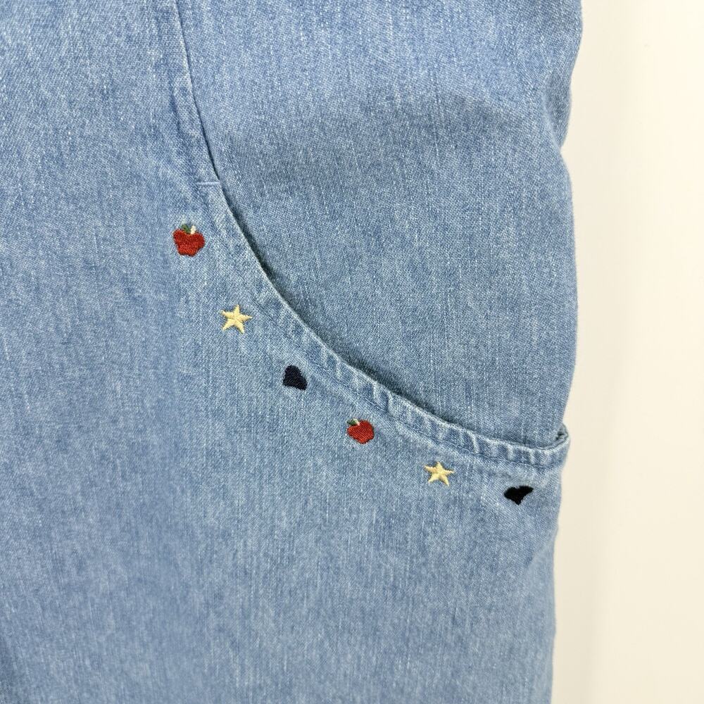 Christopher & Banks Denim Jumper Dress 14 USA Flag Apple Embroidery 90s Momcore - Picture 3 of 6